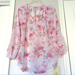 LC Lauren Conrad Sheer Floral Oversized Blouse XS